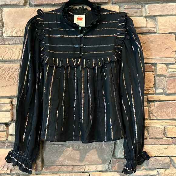 NWT FARM RIO Metallic Stripe Ruffle Shirt - Picture 6 of 6